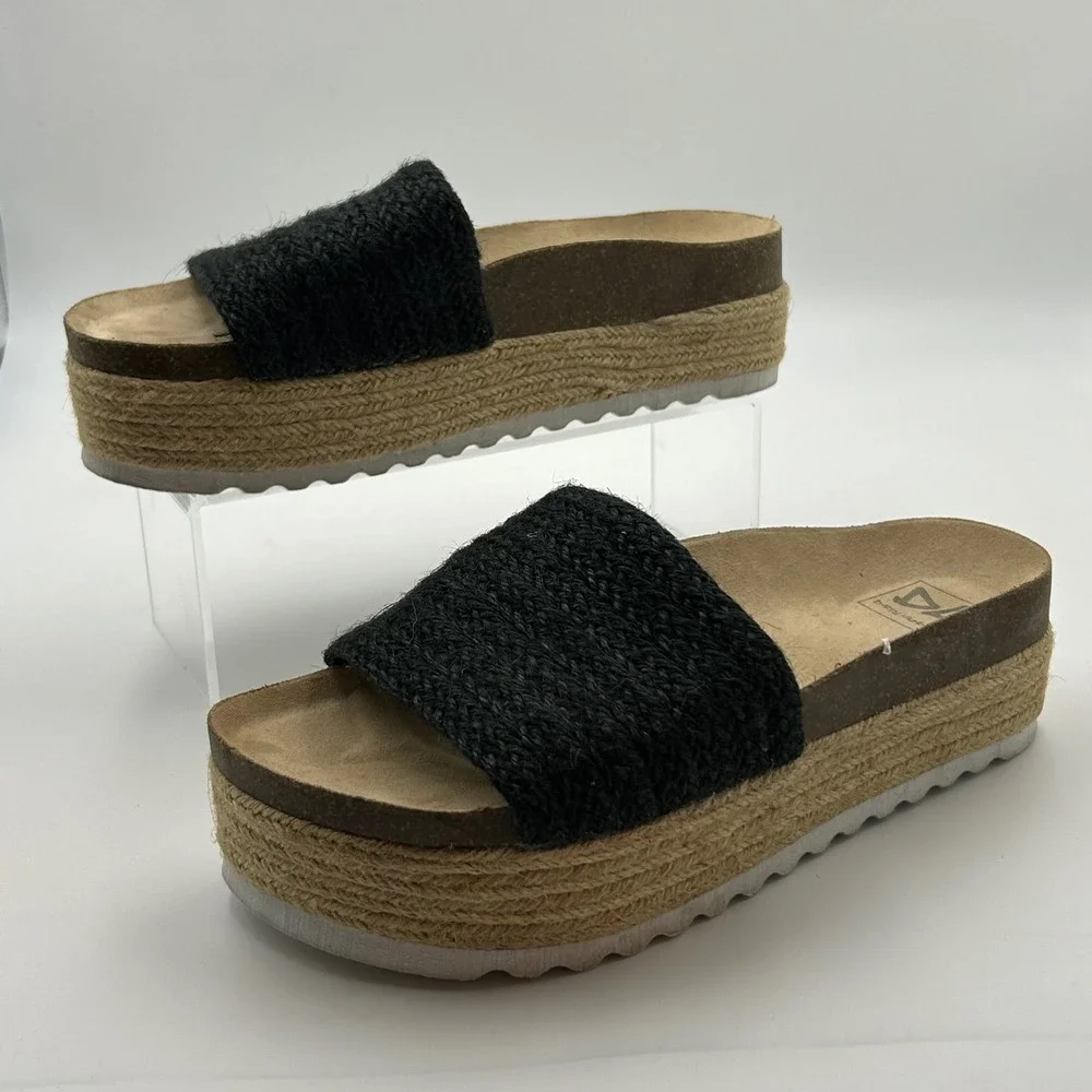 Dirty‎ Laundry Platform Sandals Womens Size 8 Black Woven Espadrille Boho Summer